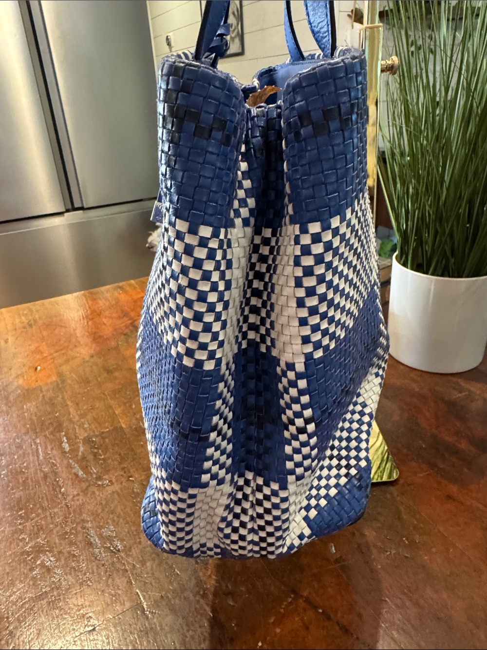 kate spade Blue and White Woven Plaid Tote - Picture 4 of 16
